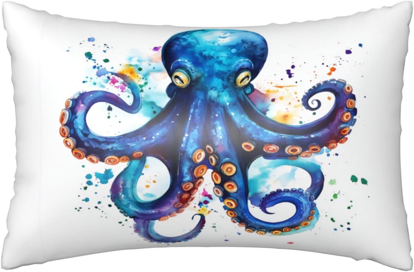 HOYYU Blue Watercolor Octopus Satin Pillowcase