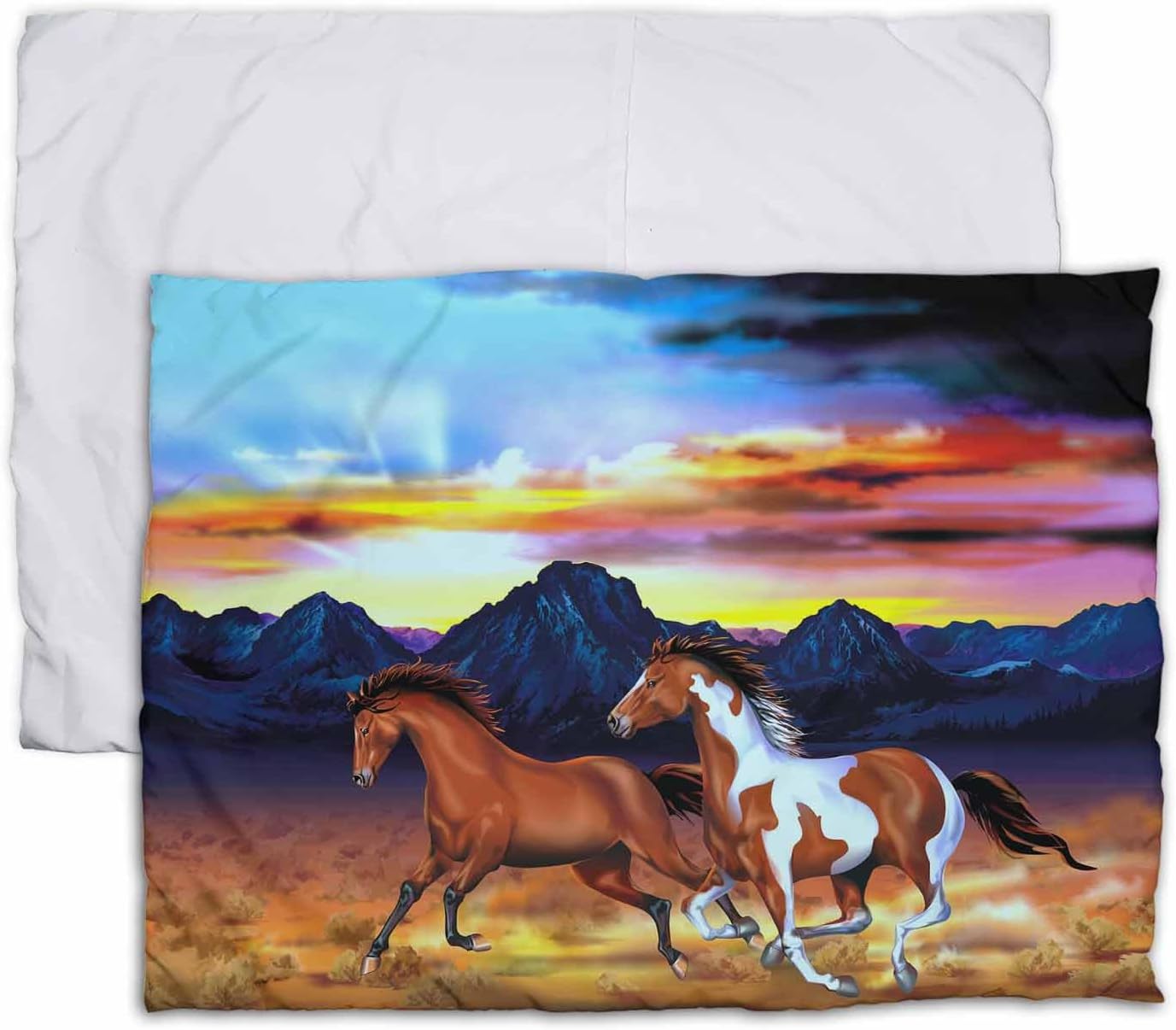 Running Horses Pillow Case - Soft Breathable Queen Size 20x26 Inches