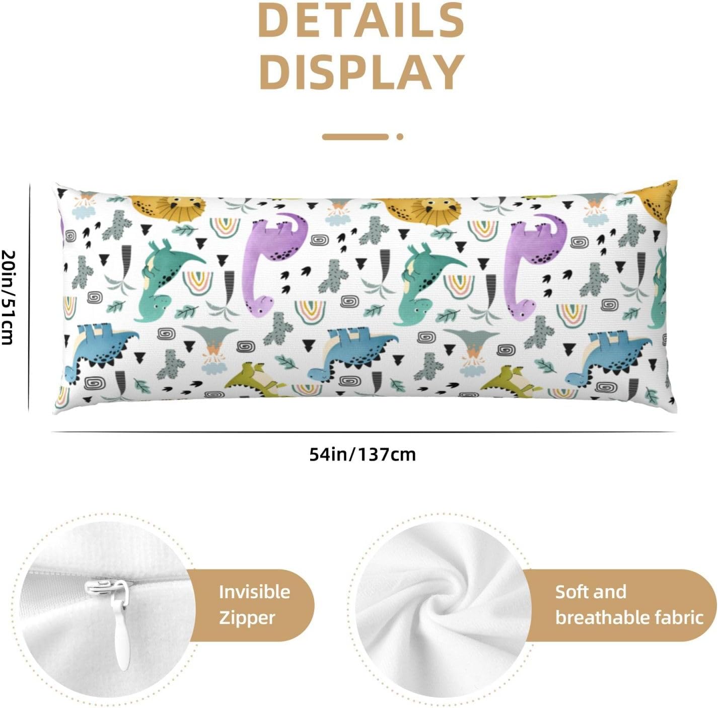 Cute Dino Body Pillow Case 20x54