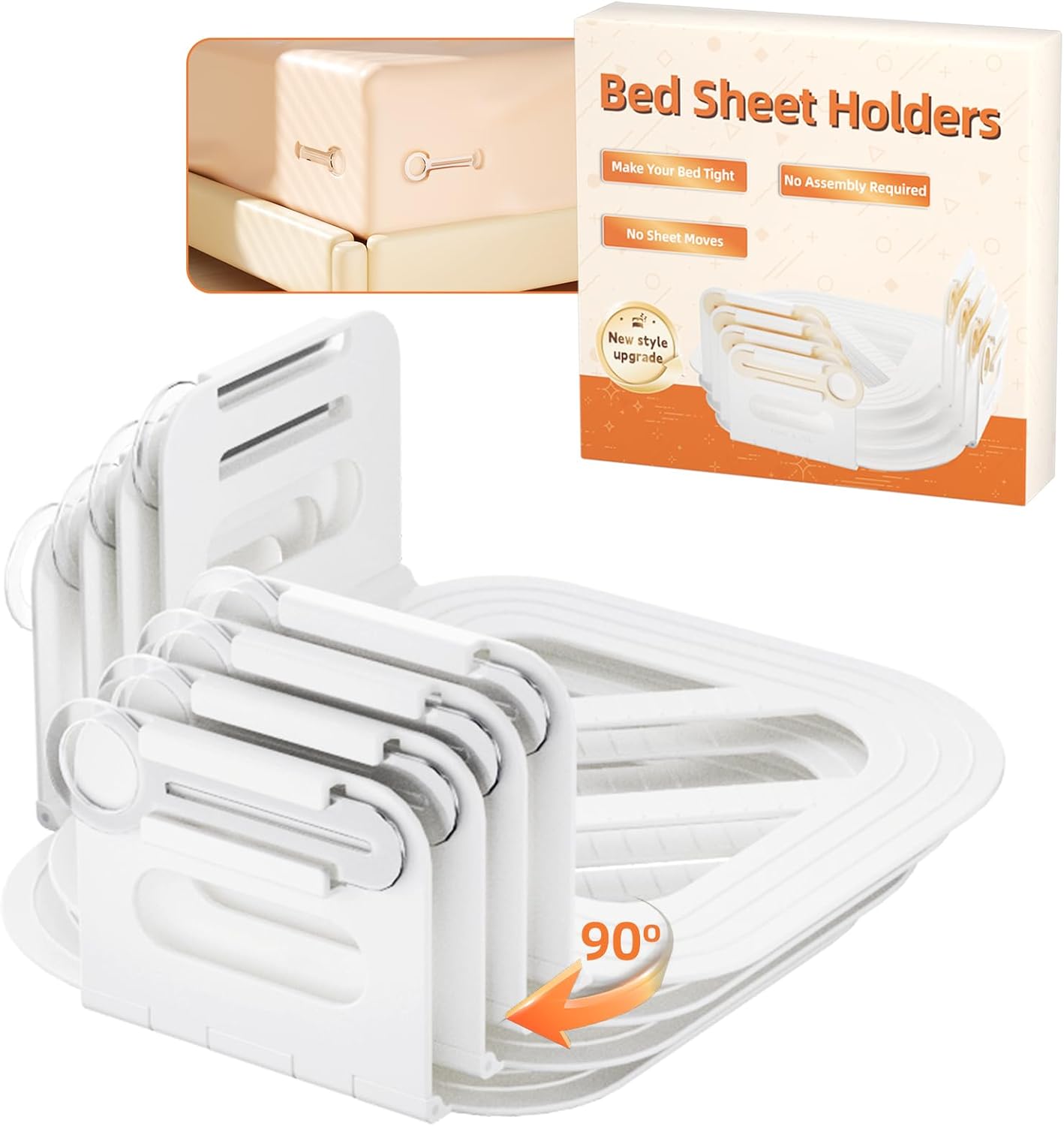 Fitenected Bed Sheet Holders Set of 4 - White
