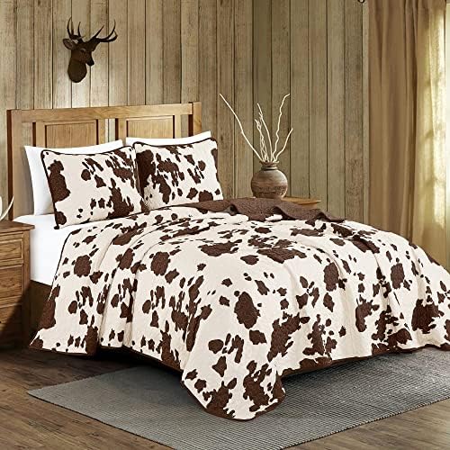 Linen Mart Southwestern Rustic Cowhide Quilt Set - Queen 3 Piece