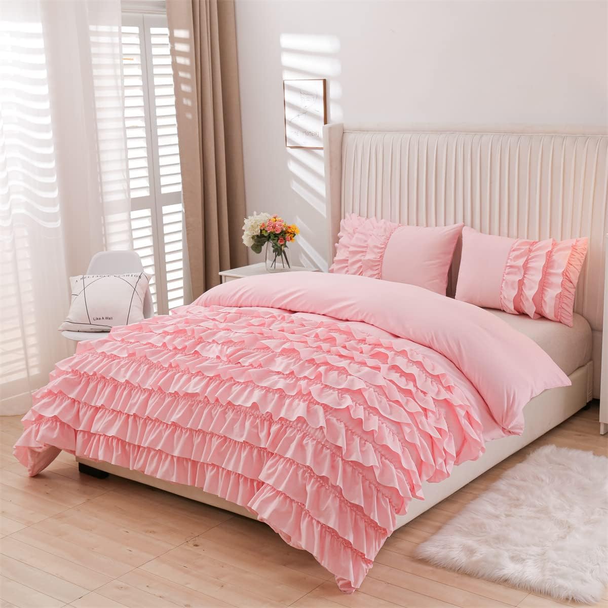 Holawakaka Pink Waterfall Ruffle Comforter Set