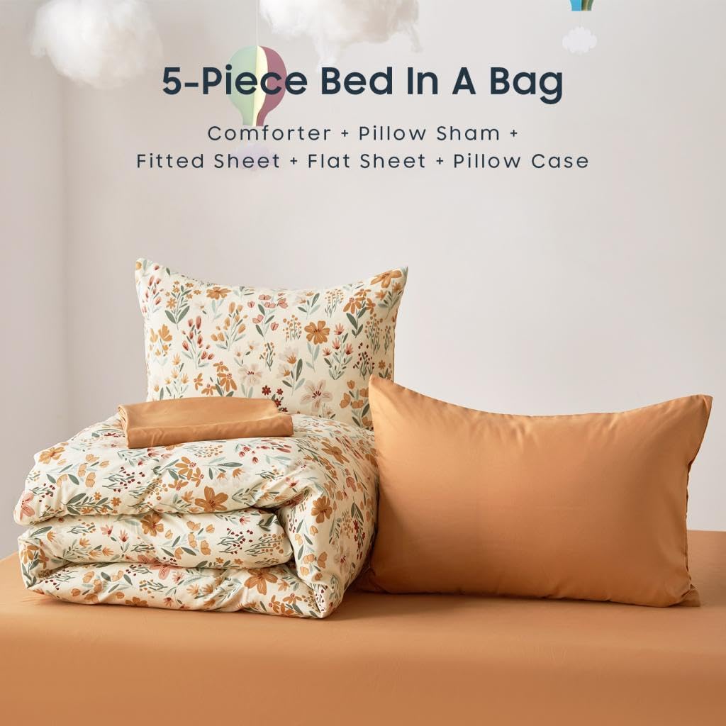 Wake In Cloud - Floral Comforter Set for Girls