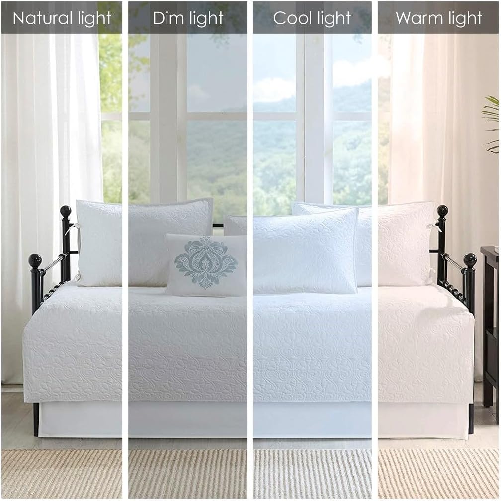 Charming Reversible Daybed Cover Set 6 Piece with Shams and Pillow White