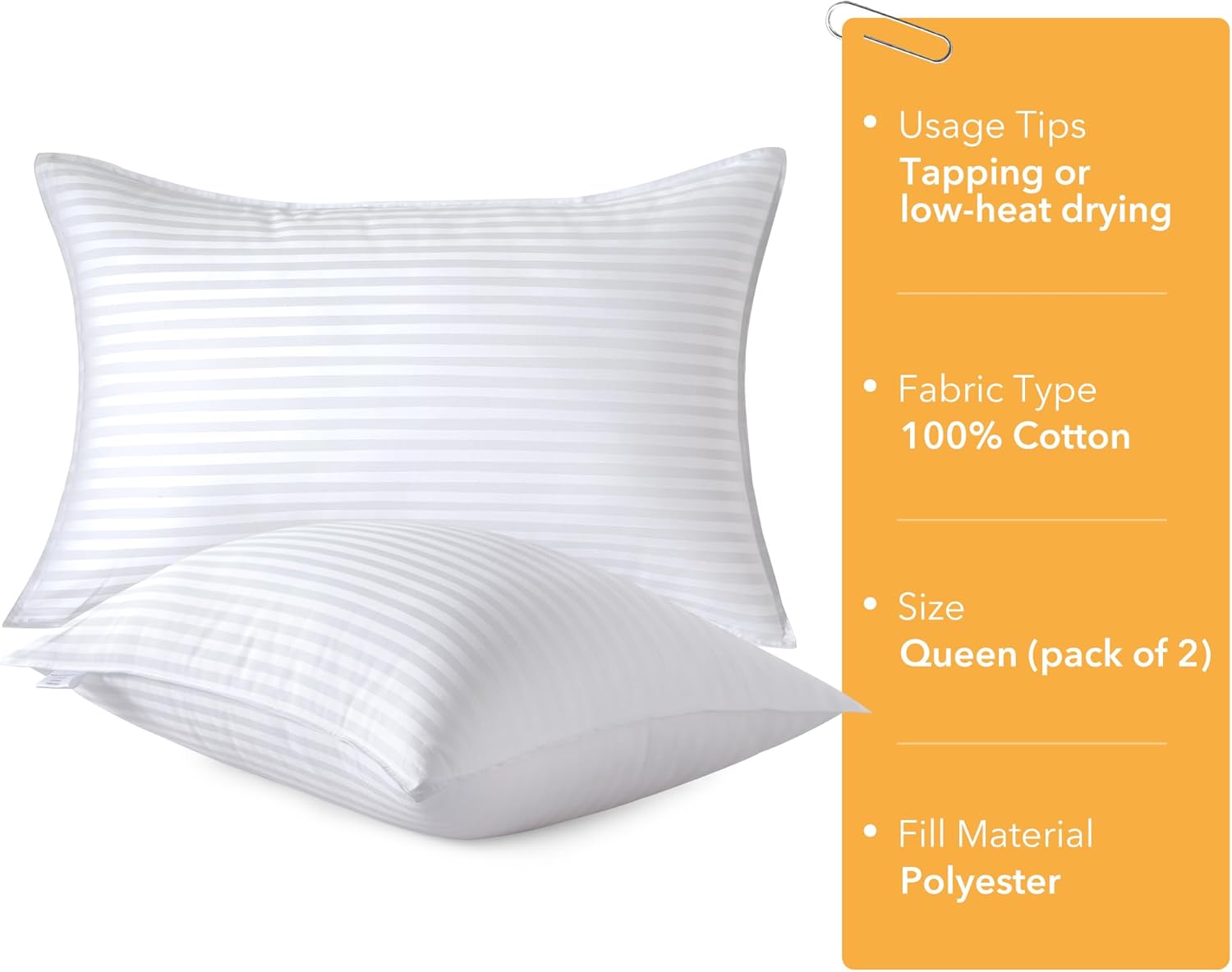 Oubonun Premium Striped Bed Pillows Queen Size Set of 2
