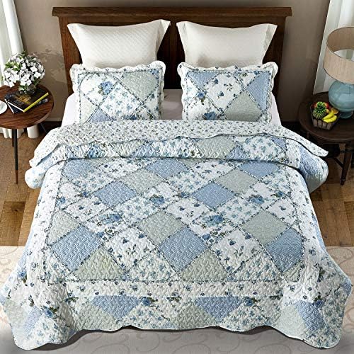 VIVILINEN Blue Floral Patchwork Quilt Set 1
