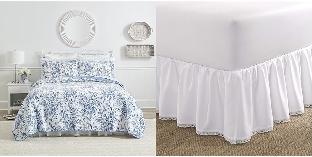 Laura Ashley Reversible Queen Quilt Set with Bedskirt and Shams