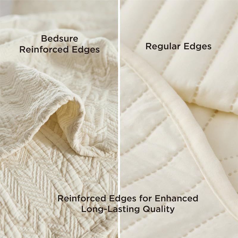 Bedsure Cotton Linen Queen Quilt Set - Lightweight Reversible 90x96