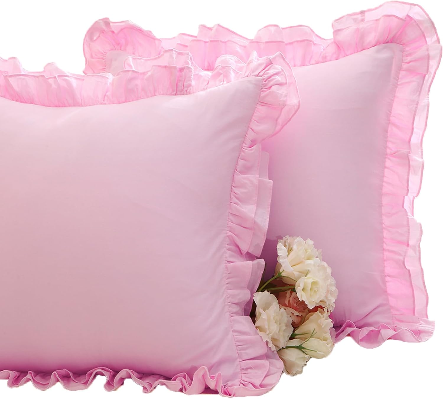 2 Pack Pink Ruffle Euro Pillowcases 26x26 Inches 100 Cotton
