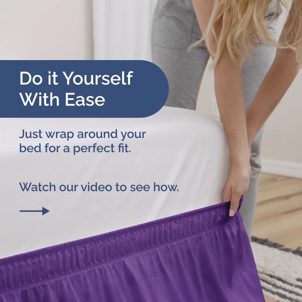 Wrap Around Dust Ruffle Bed Skirt 2 Pillowcases Bundle - Purple