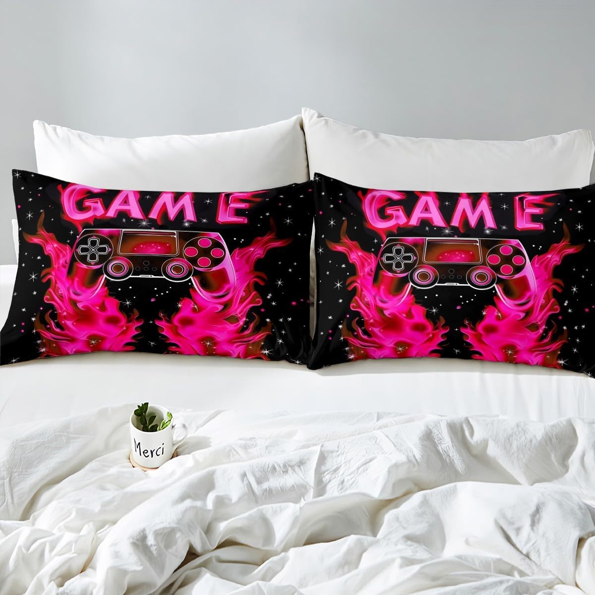 Jejeloiu Kids Gaming Bed Sheet Set King Size Pink