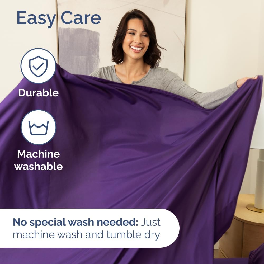 Wrap Around Dust Ruffle Bed Skirt 2 Pillowcases Bundle - Purple