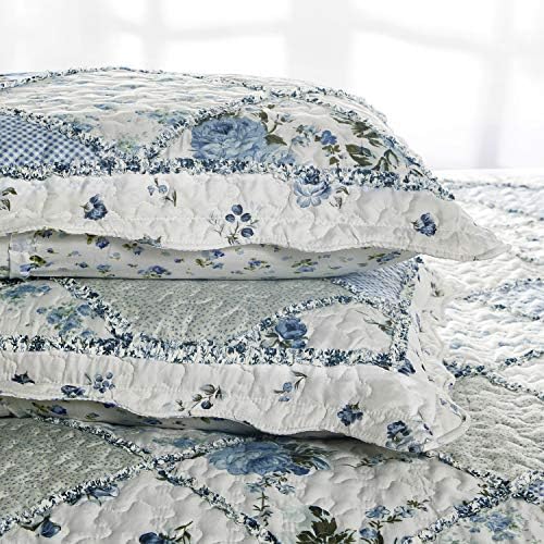 VIVILINEN Blue Floral Patchwork Quilt Set 1