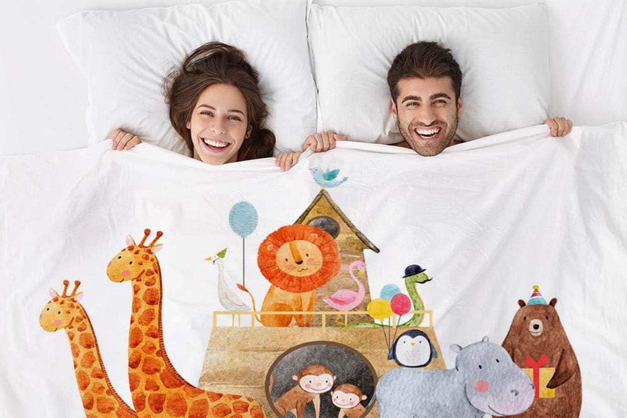Mugod Soft Flannel Throw Blanket with Noahs Ark Animals
