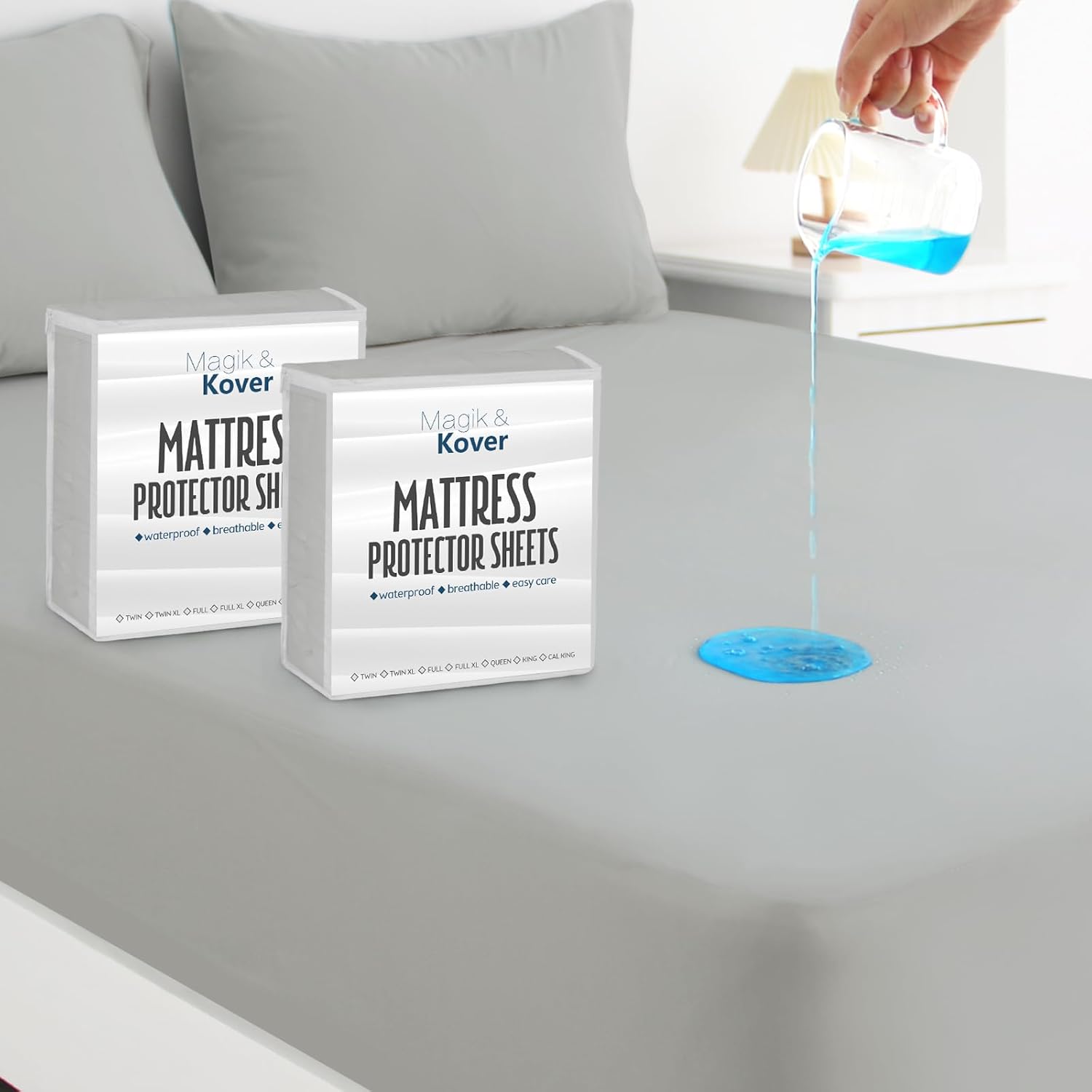 Magik Kover Twin Mattress Protector Waterproof 2 Pack Grey