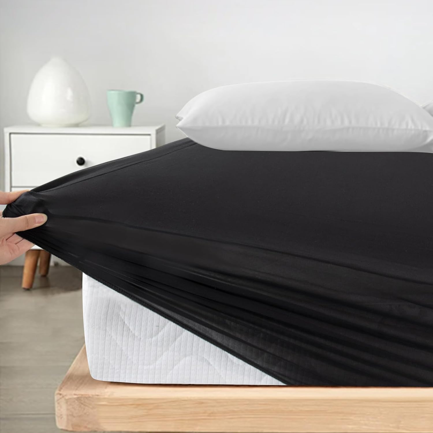 2 Pack Twin Fitted Sheets Super Soft Cooling Black Bedding for Kids