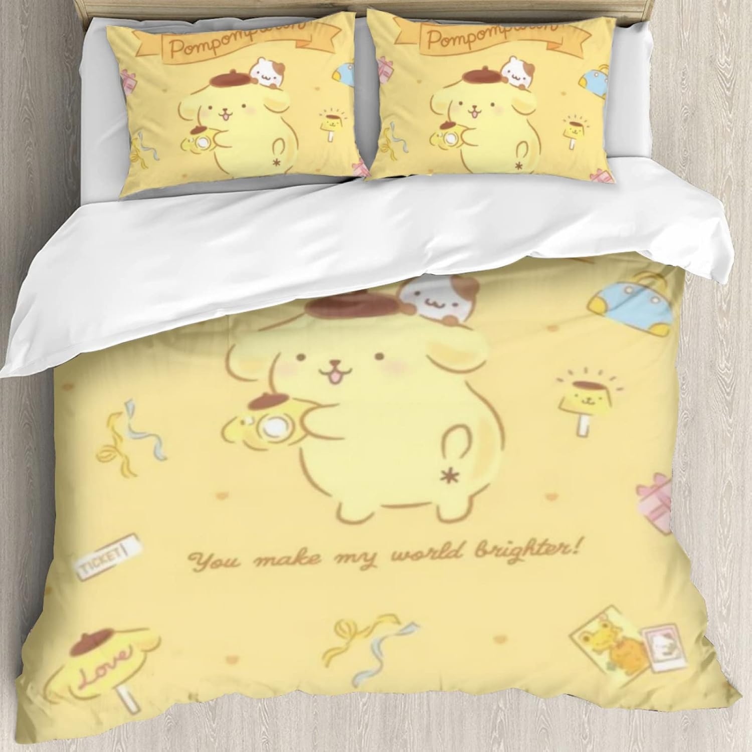 DIEZ Anime 3 Piece Bedding Set Pompompurin Printed Duvet Cover with Pillowcases