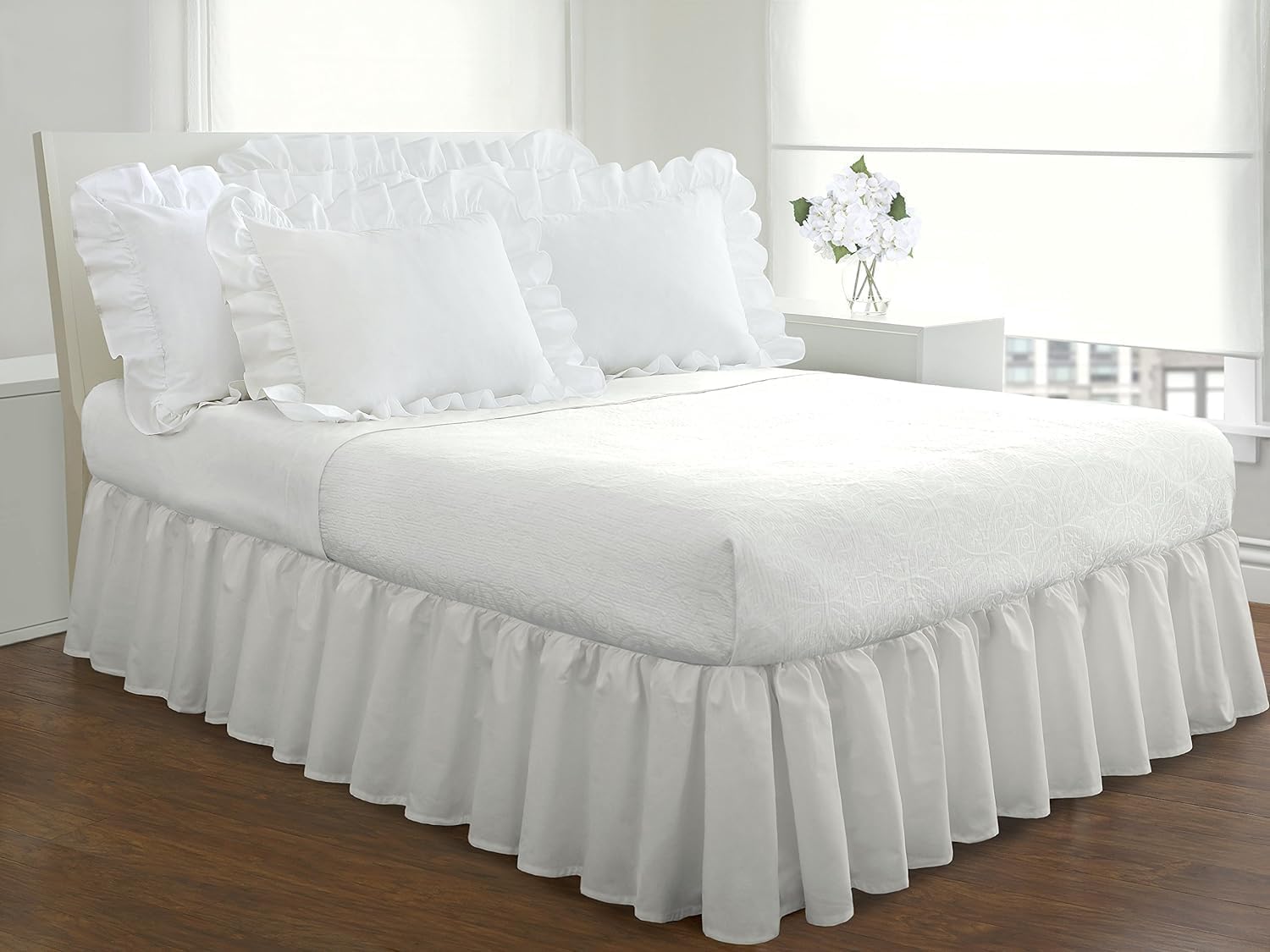 FRESH IDEAS Ruffled Bed Skirt Twin 14 Drop White
