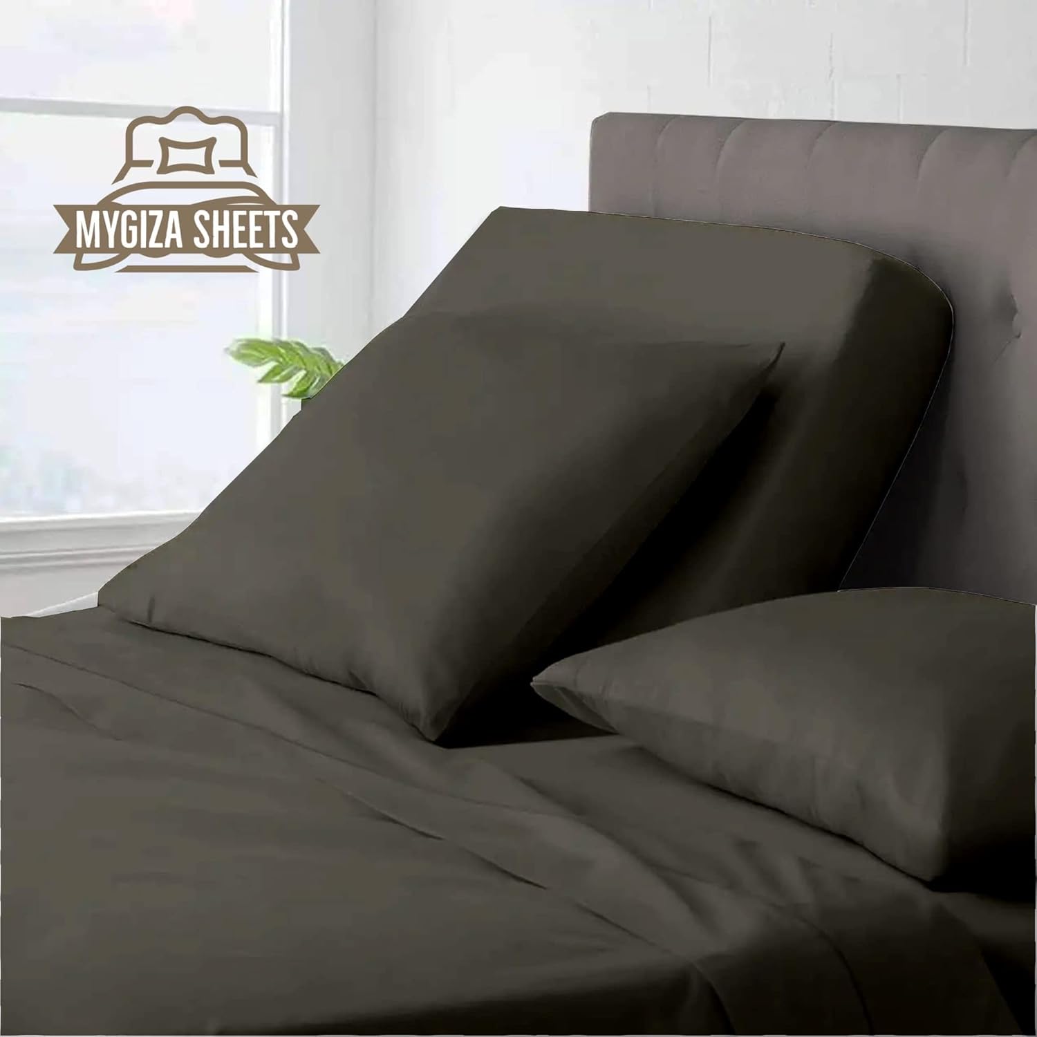 Split Top King Fitted Sheet Dark Grey 100 Giza Cotton