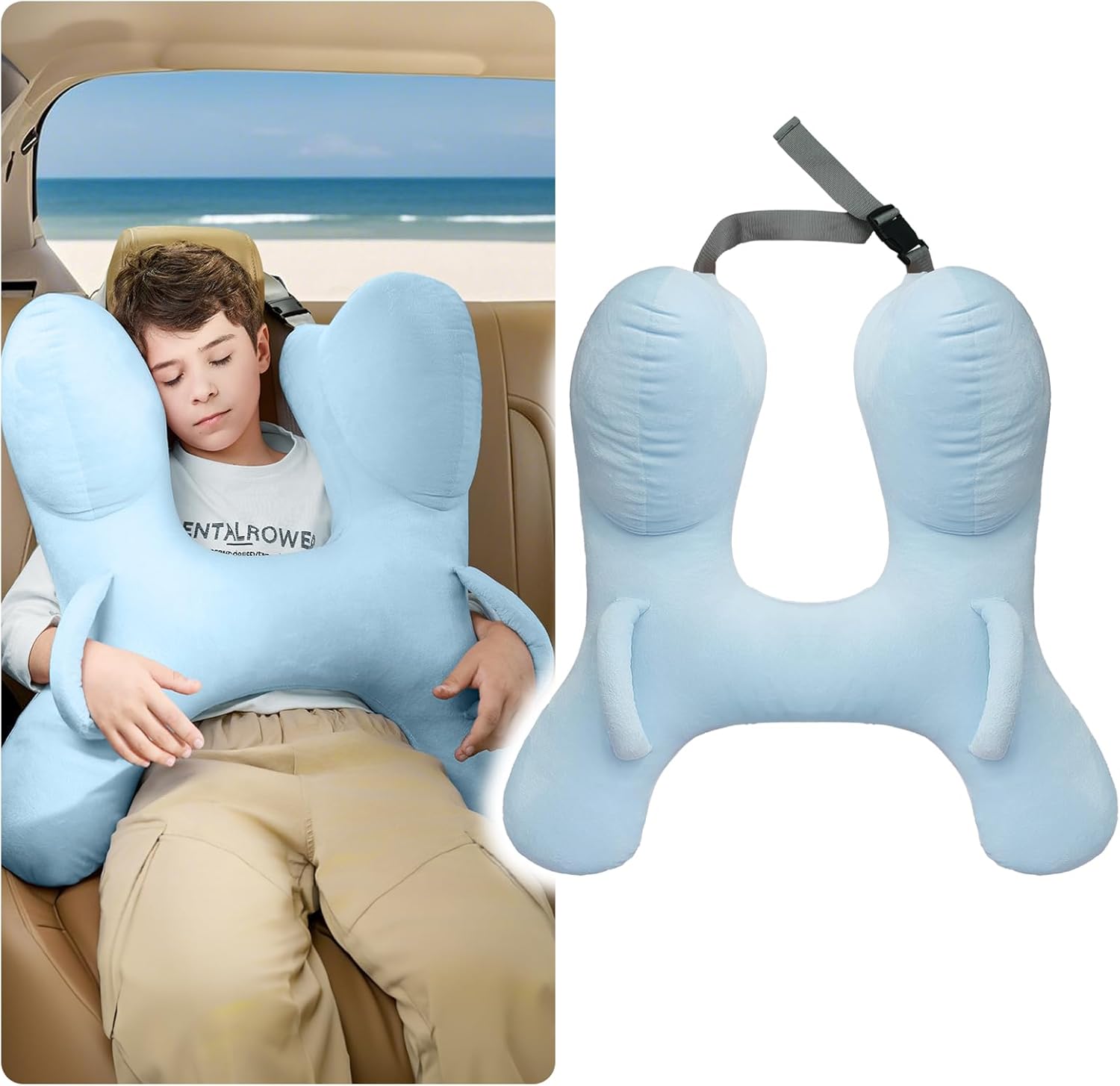 PYURIFAI Car Pillow for Kids with Head Support and Handles