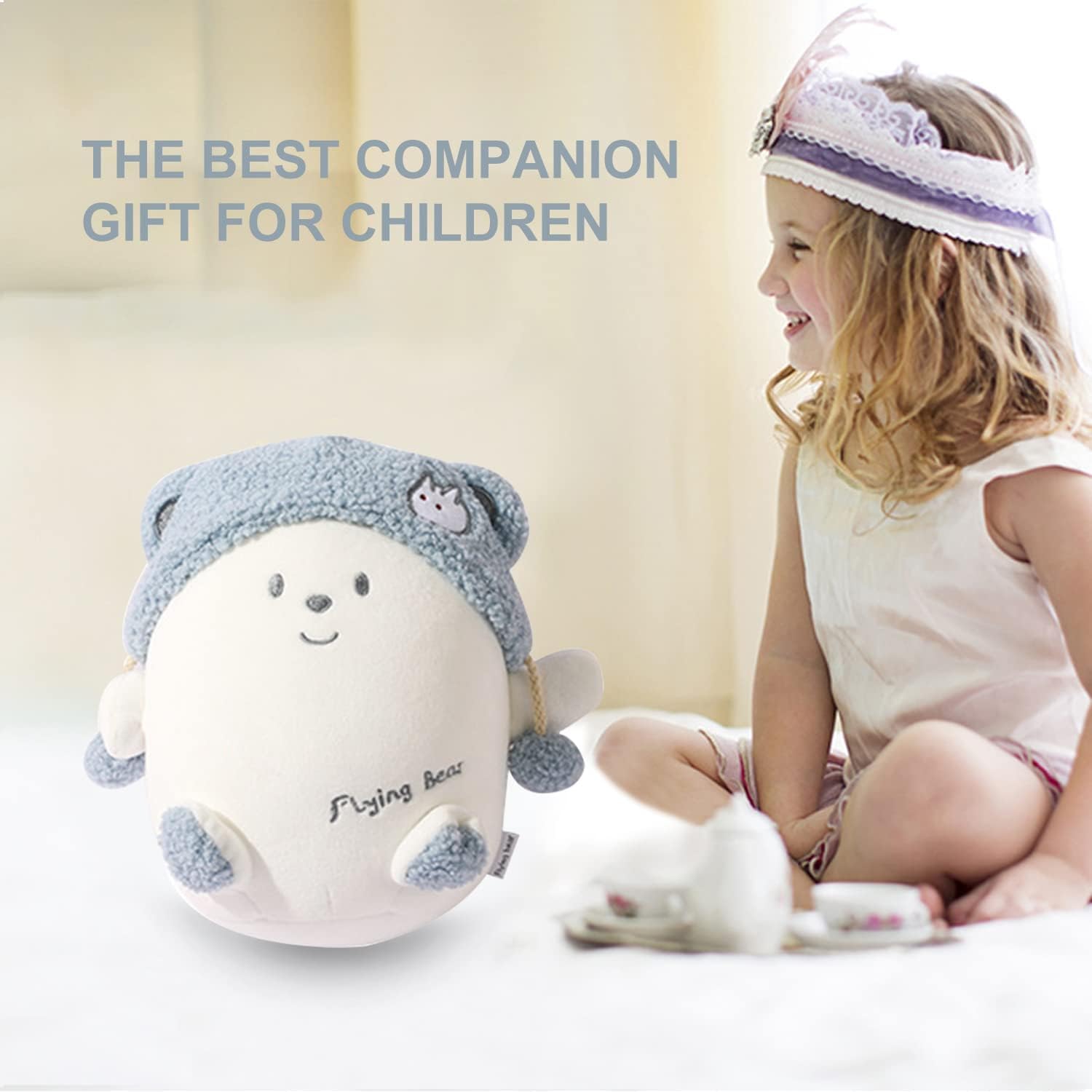 Kids Travel Pillow with Blue Bear Design