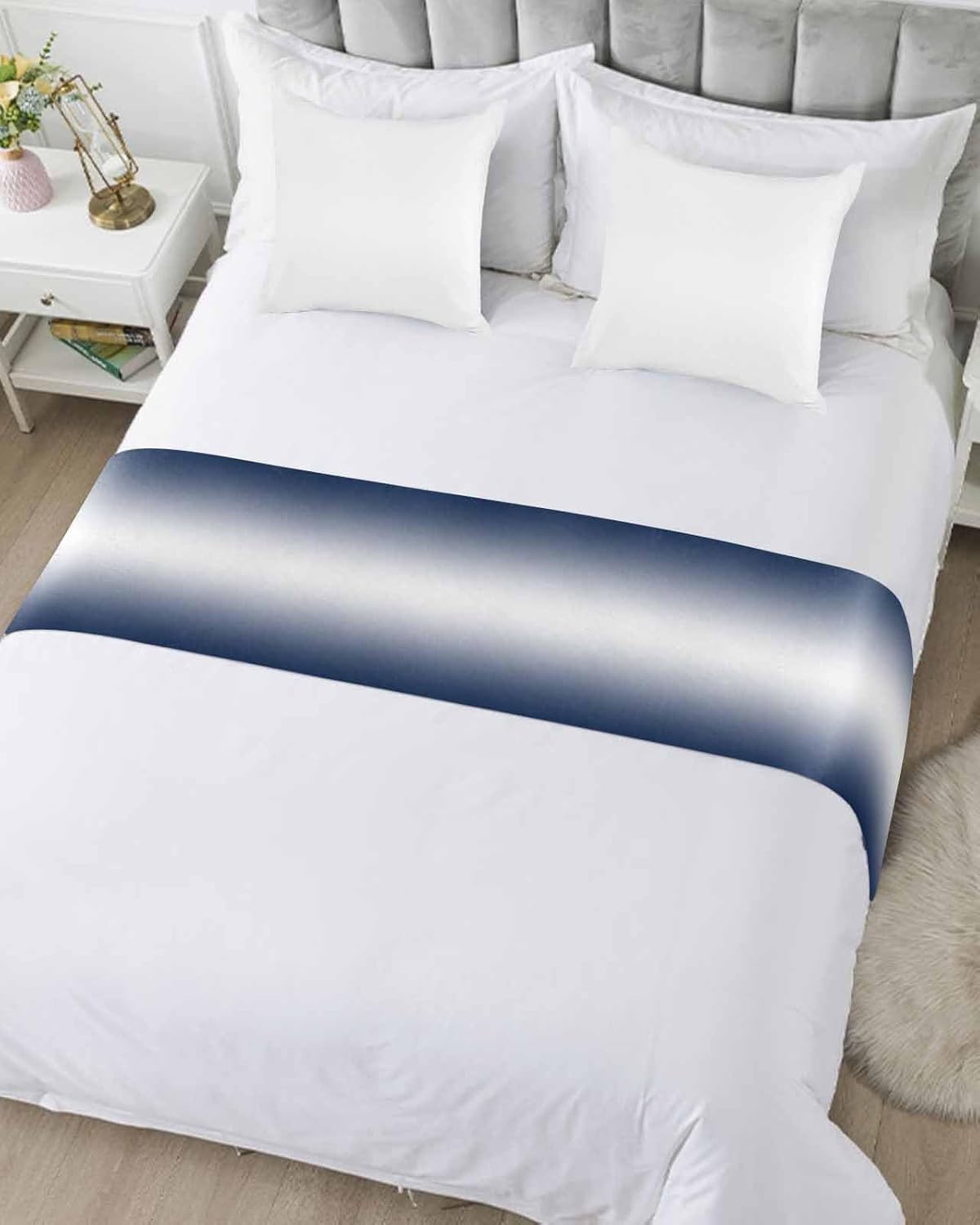 DecorLovee Navy Blue Ombre Bed Runner Queen Size