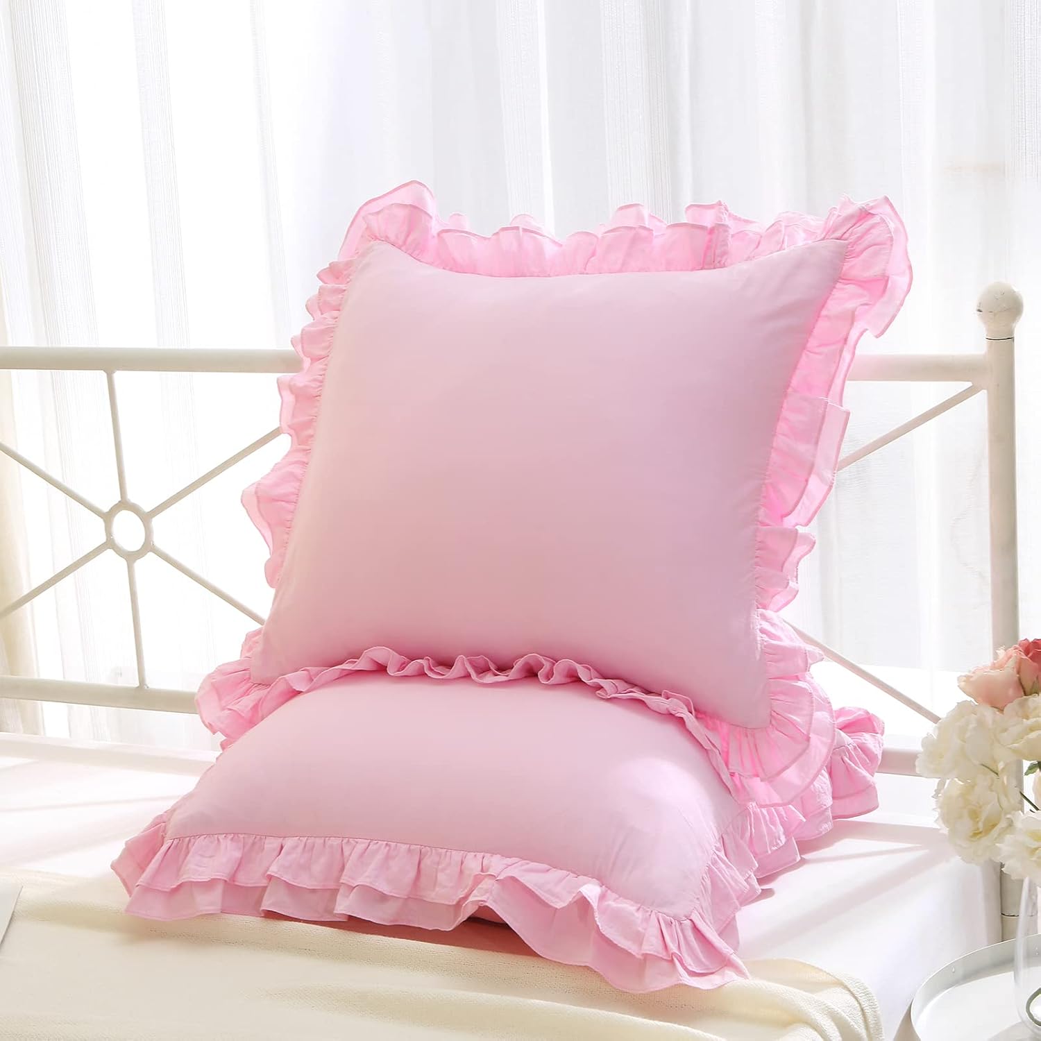 2 Pack Pink Ruffle Euro Pillowcases 26x26 Inches 100 Cotton