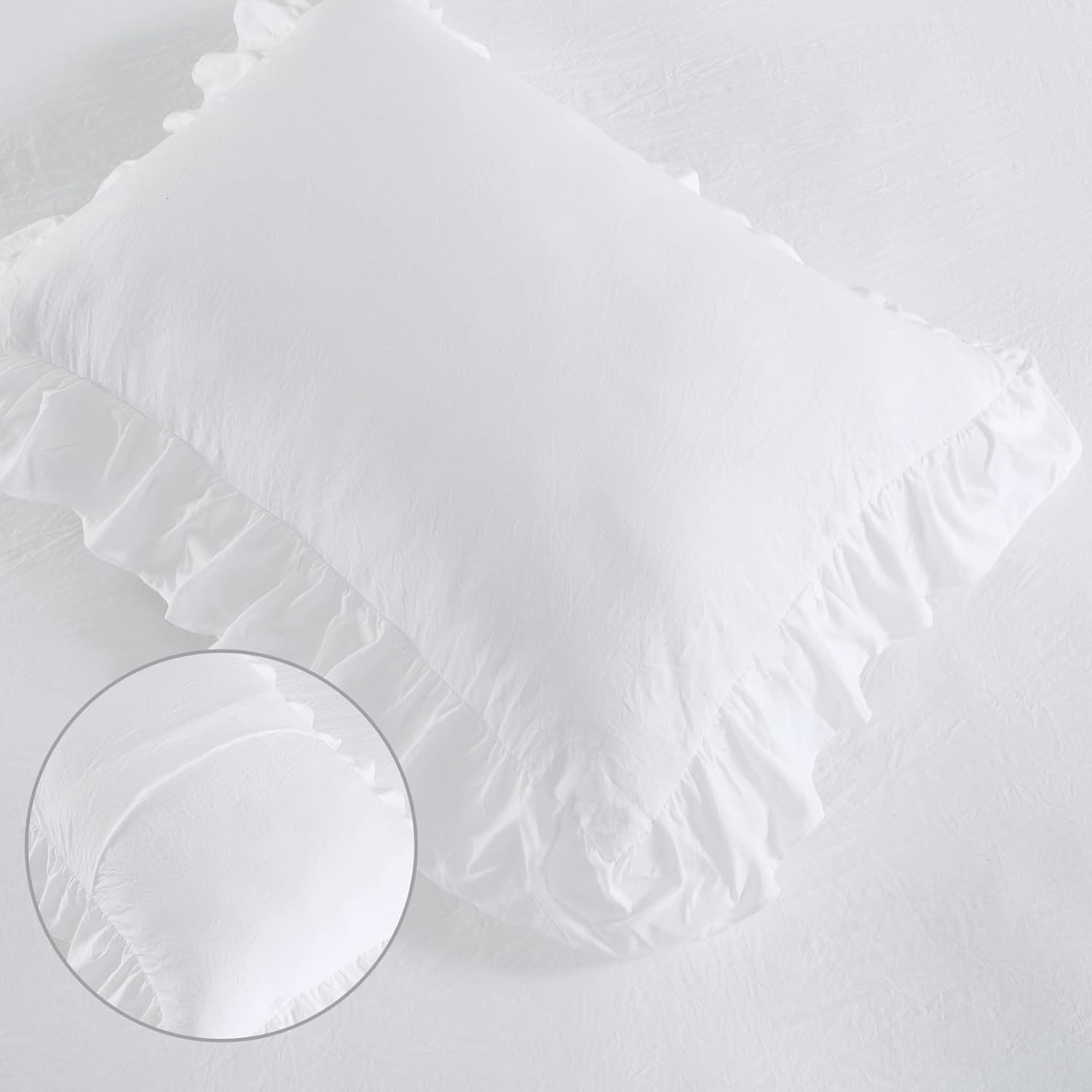 CAROMIO White Ruffle Duvet Cover Set 2PCS Twin