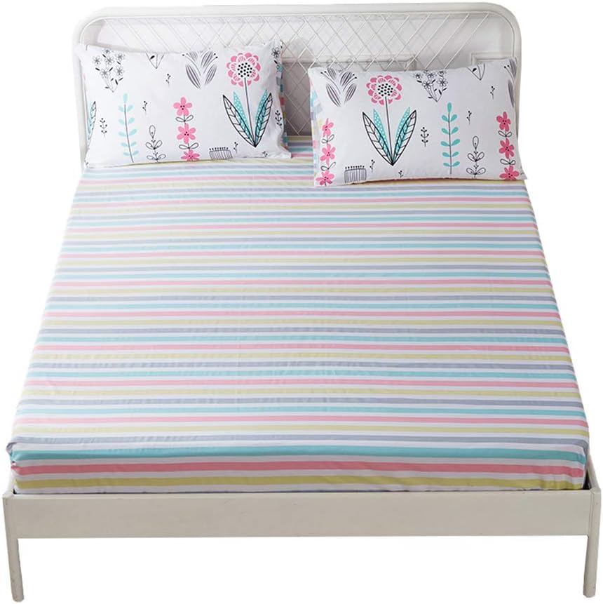 HighBuy Cooling Cotton Fitted Sheet Twin Size Deep Pocket Striped