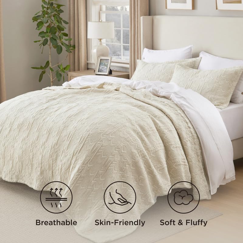 Bedsure Cotton Linen Queen Quilt Set - Lightweight Reversible 90x96