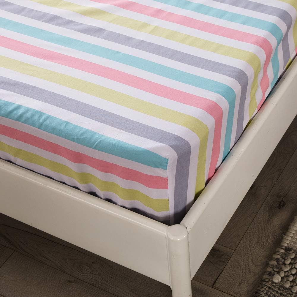 HighBuy Cooling Cotton Fitted Sheet Twin Size Deep Pocket Striped