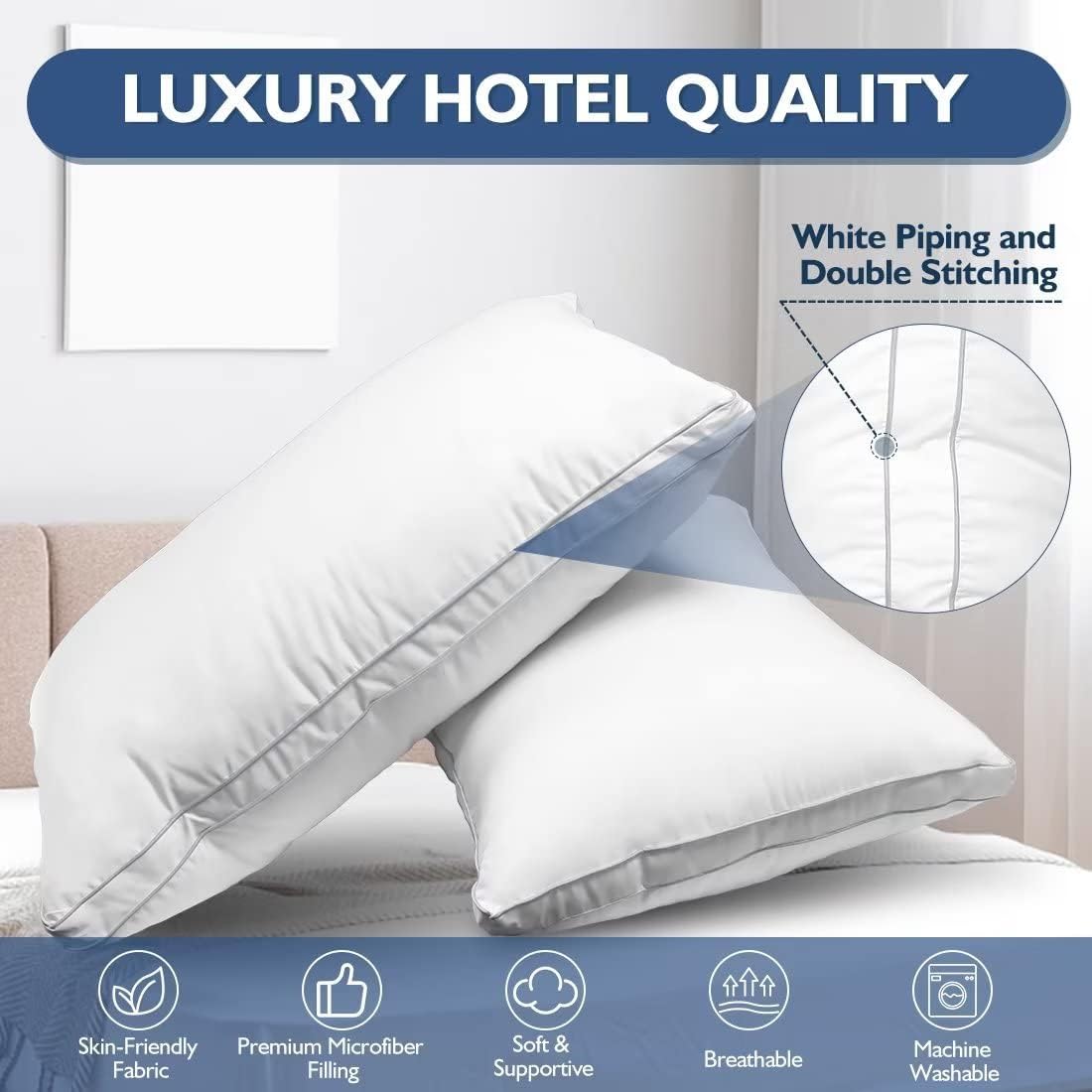 JICUSE Bed Pillows Set of 2 Hotel Quality Down Alternative 1