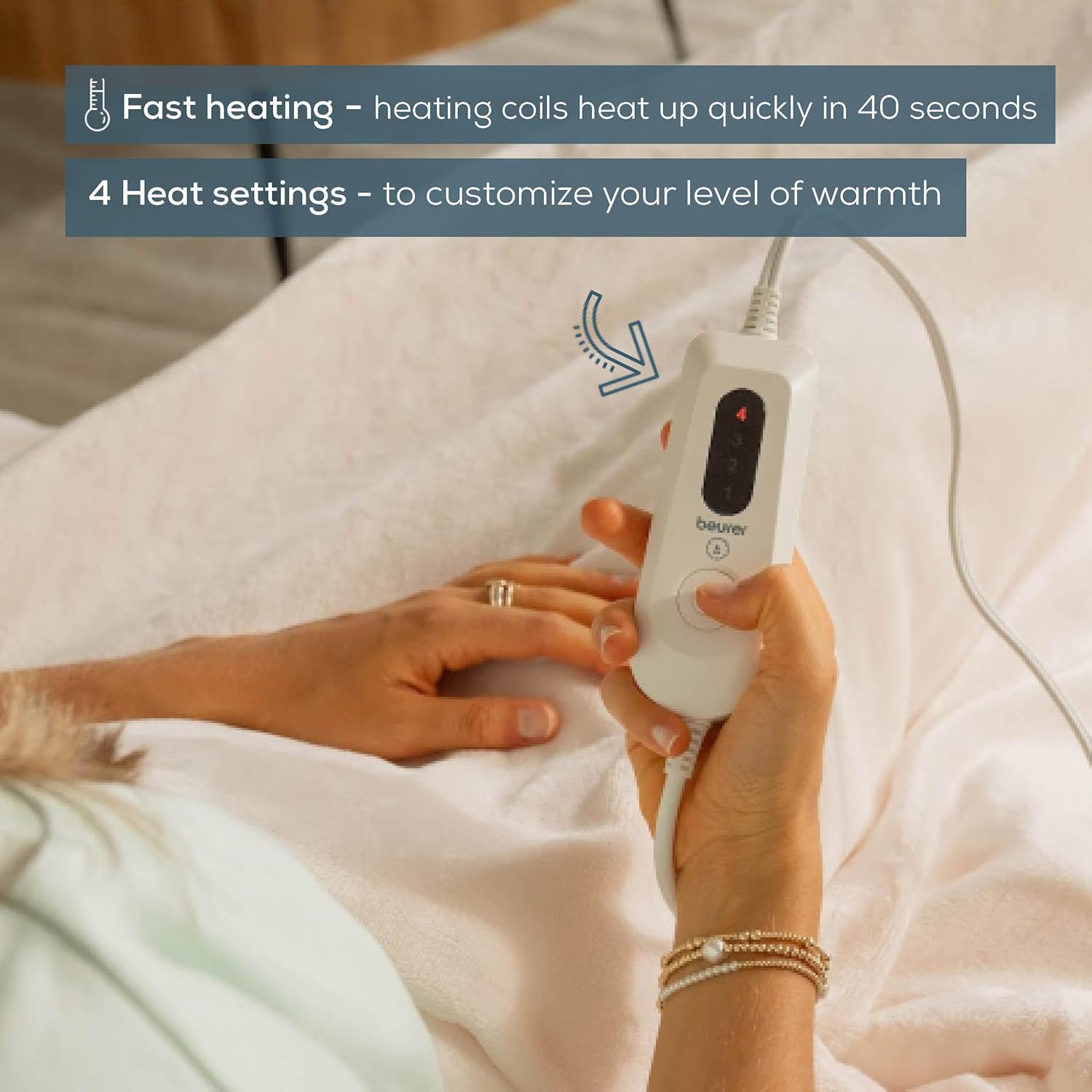 Beurer HD61 Heated Throw Blanket - 4 Heat Settings 4hr Auto Shut Off