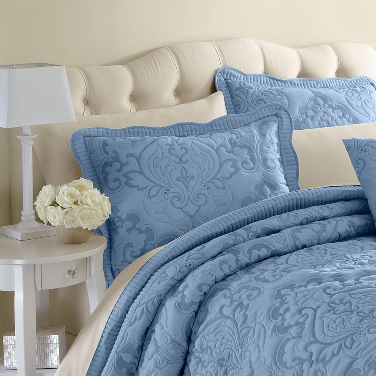 BrylaneHome Ultra Soft Damask Bedspread - King Ivory Lavender