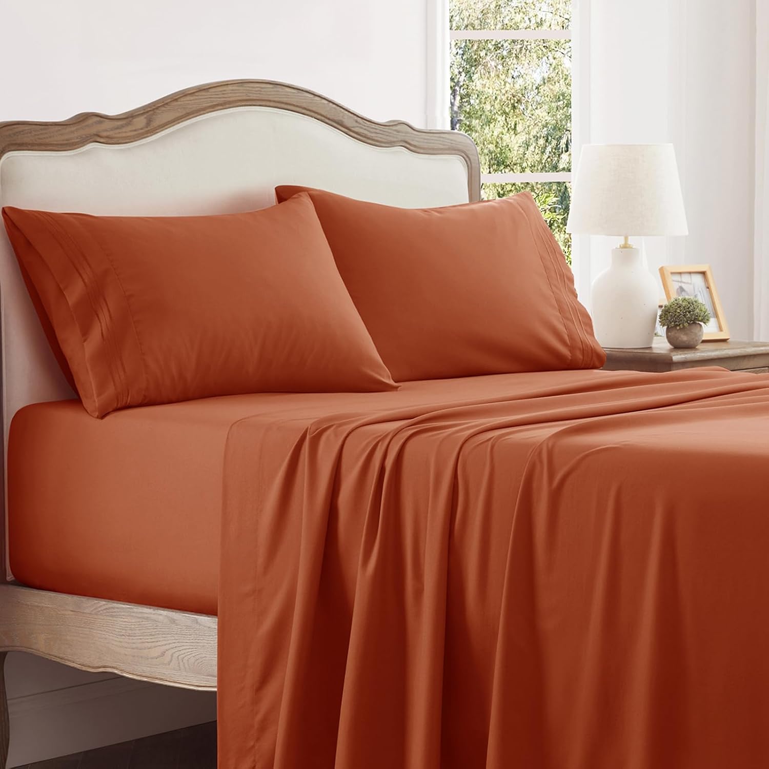 Aormenzy Extra Deep King Sheets - 4 Piece Burnt Orange Set