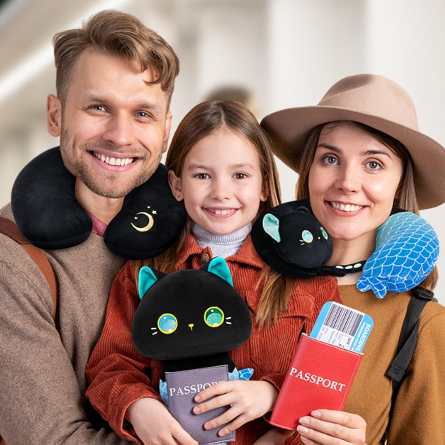 Caaaat 2-in-1 Reversible Travel Pillow with Cute Cat Plush Design