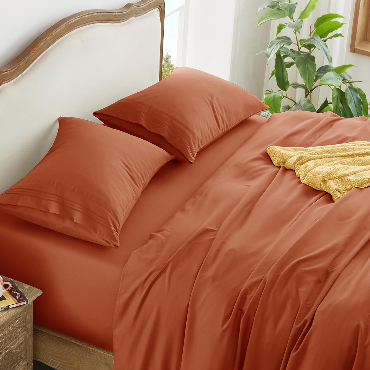 Aormenzy Extra Deep King Sheets - 4 Piece Burnt Orange Set
