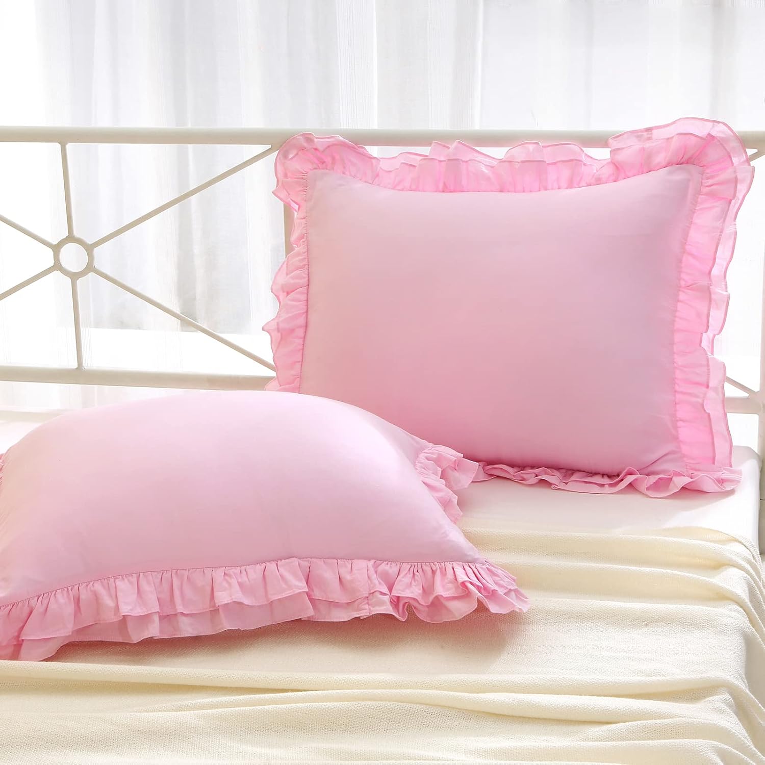 2 Pack Pink Ruffle Euro Pillowcases 26x26 Inches 100 Cotton