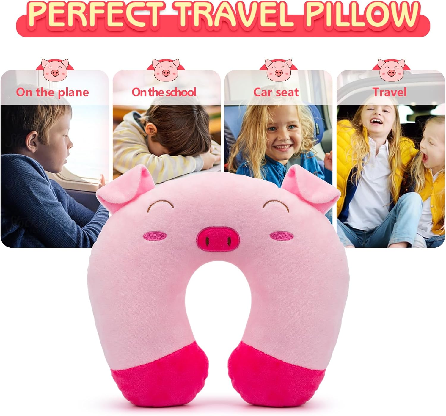 H HOMEWINS Travel Pillow for Kids with Cute Animal Design