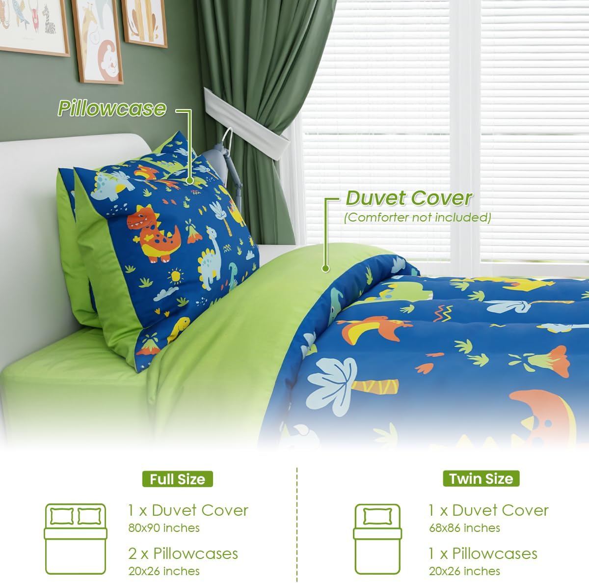 SANDJEST Dinosaur Duvet Cover Set Full Size for Kids