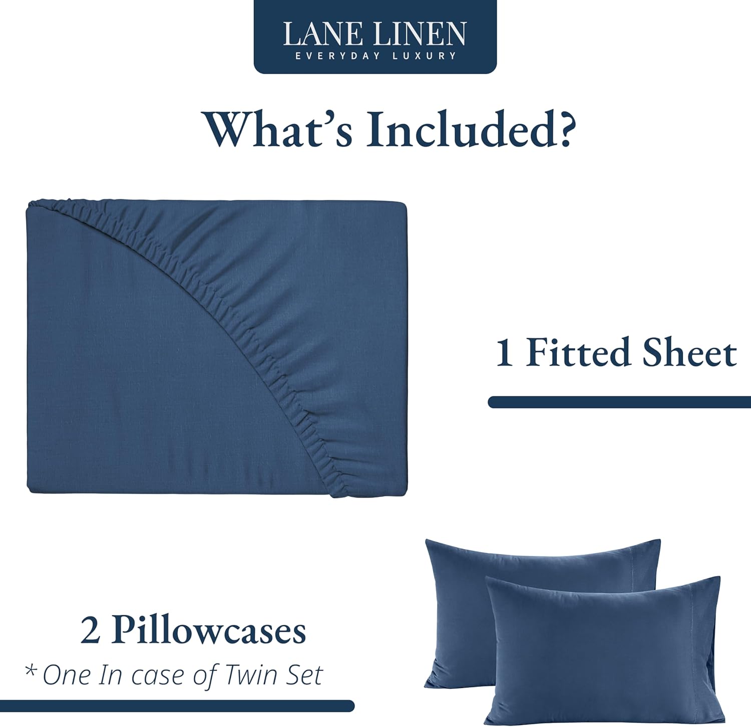 Lane Linen 100 Organic Cotton Twin Fitted Sheet Set - Estate Blue