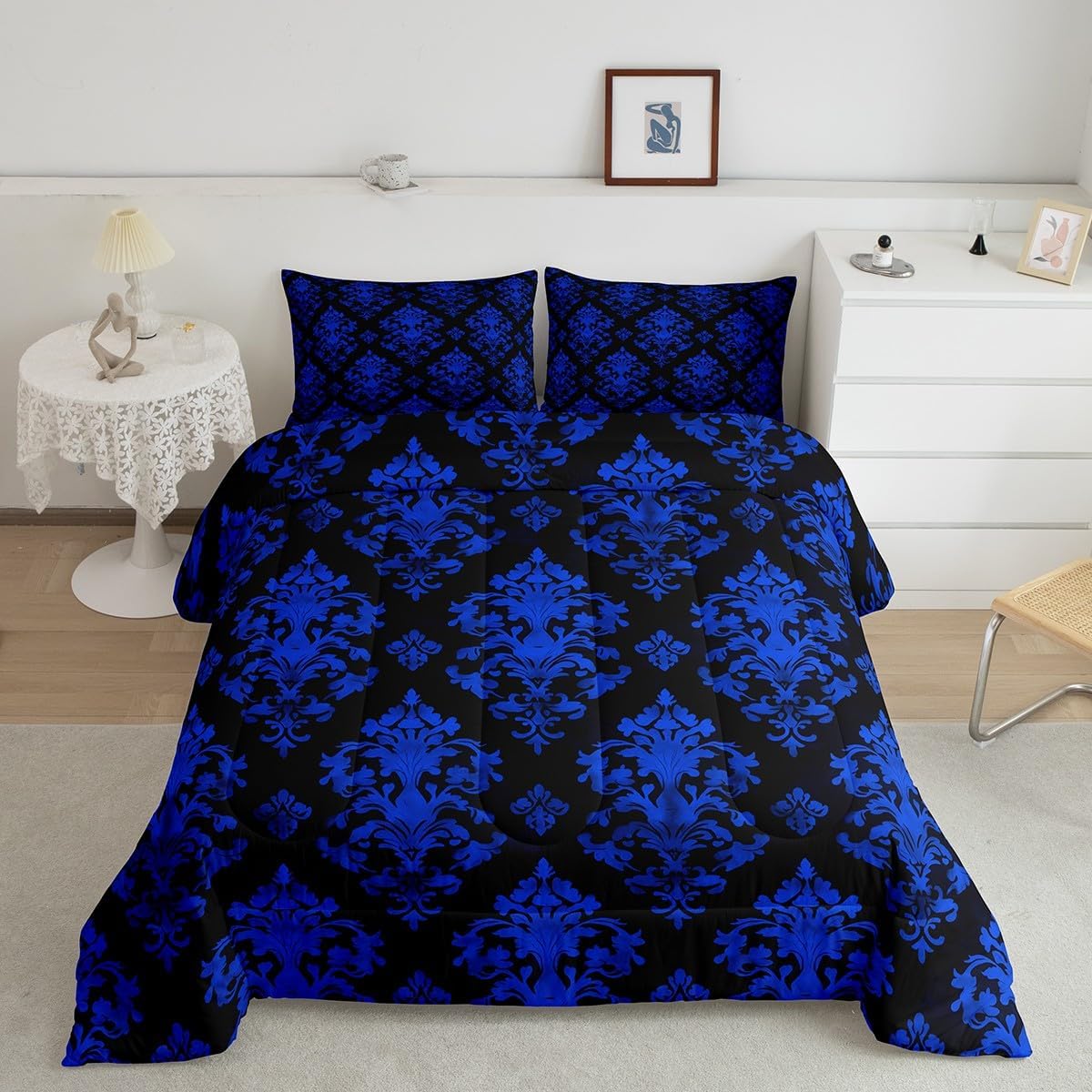 Erosebridal Blue Damask Comforter Set for Kids