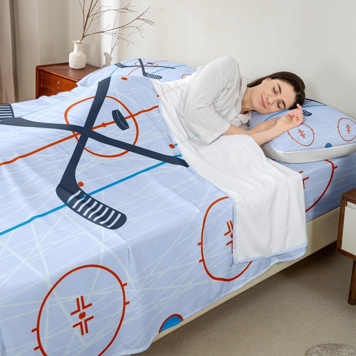 Homewish Ice Hockey Kids Sheet Twin Size 3pcs Set
