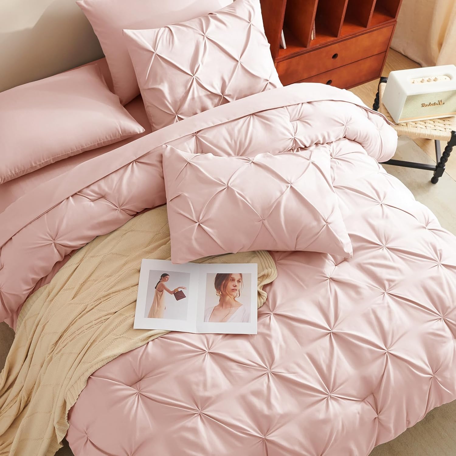 CozyLux Pink Comforter Set Queen 7-Piece Bed in a Bag