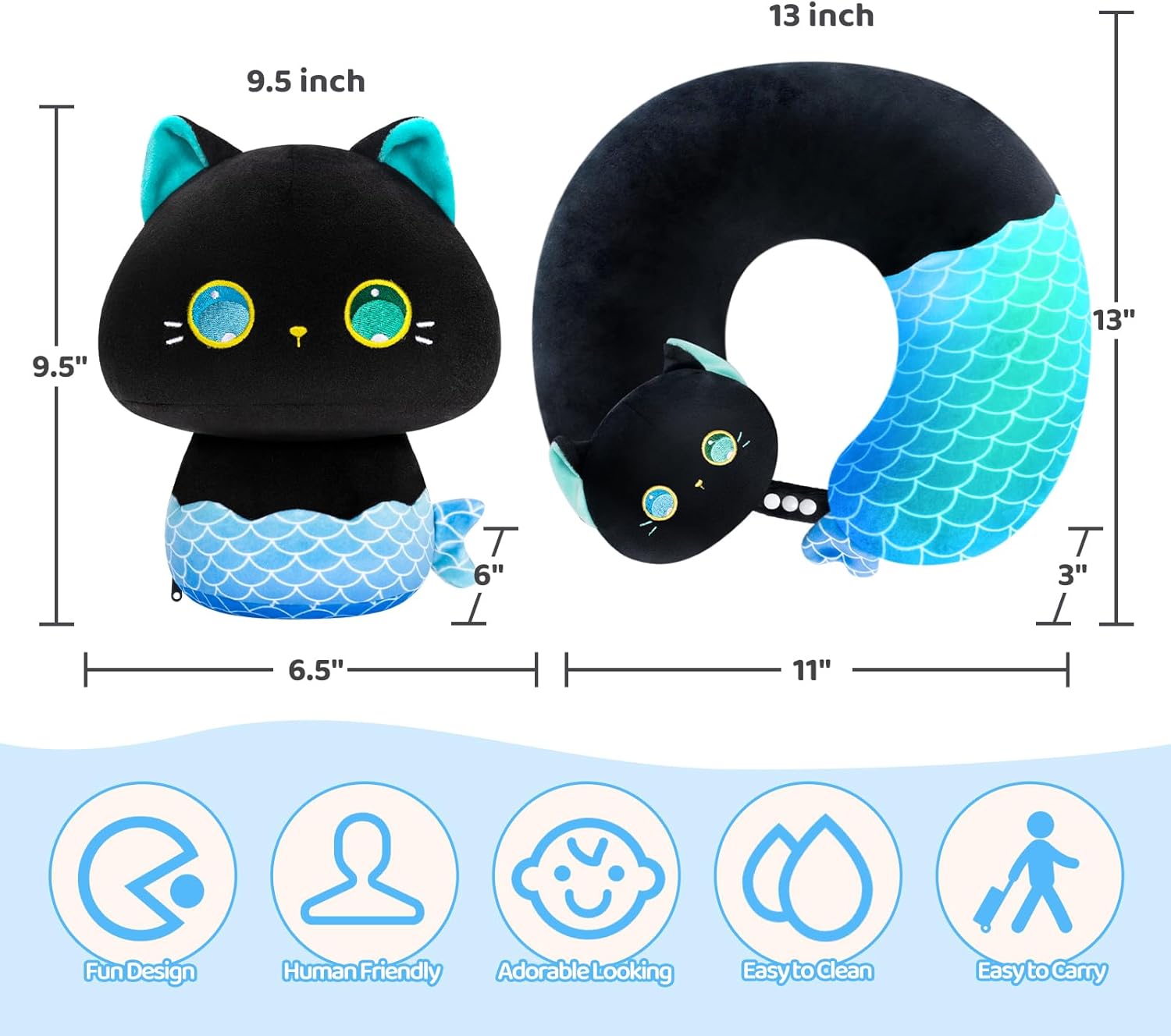Mewaii Kids Travel Pillow - Mermaid Cat 2-in-1 Neck Pillow