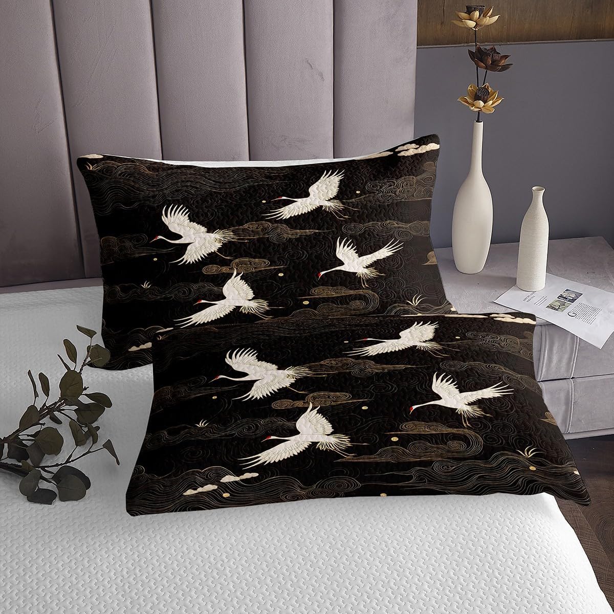Feelyou King Size Crane Bedspread Set with 2 Pillow Shams