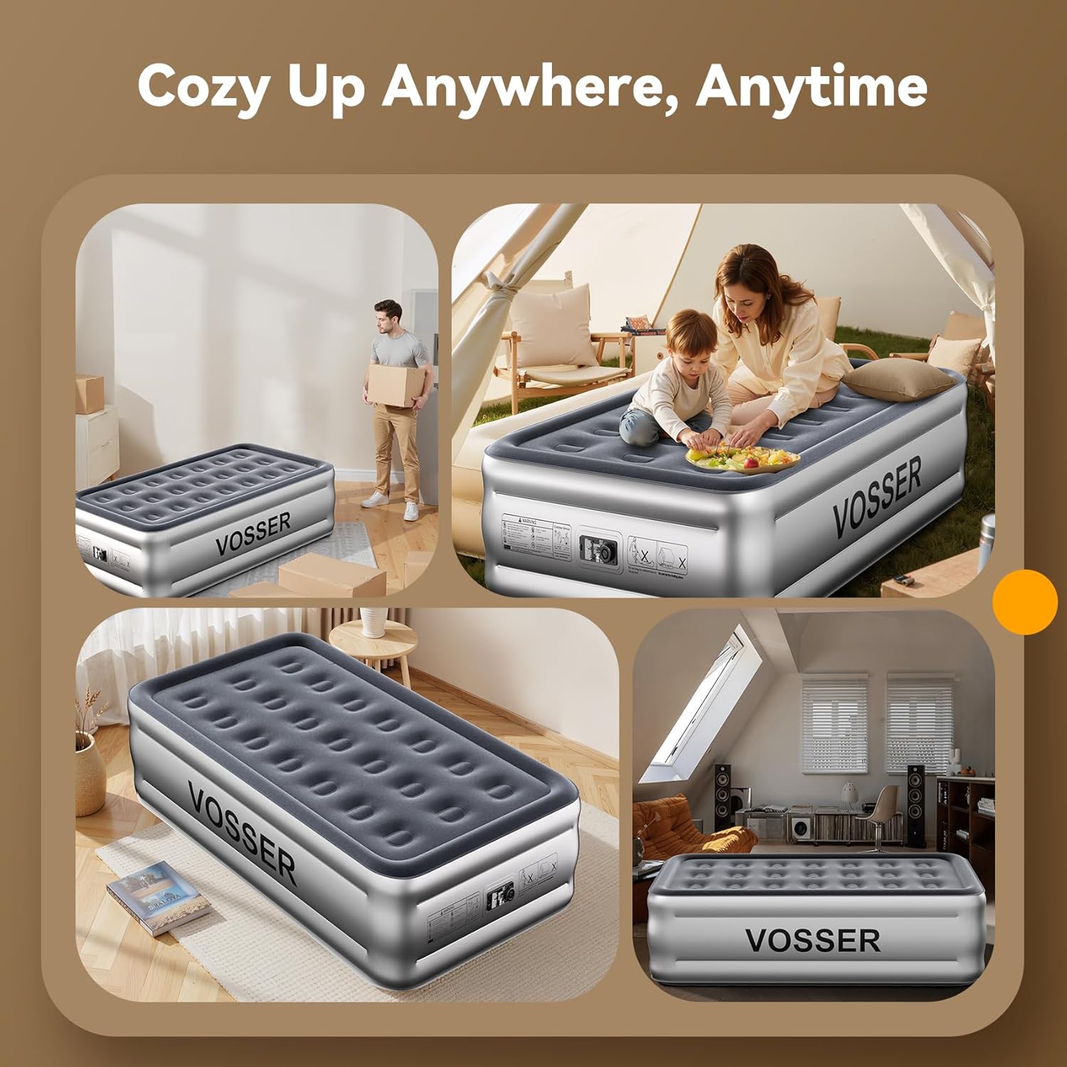 VOSSER Twin Air Mattress with Built in Pump 330LB Max 1