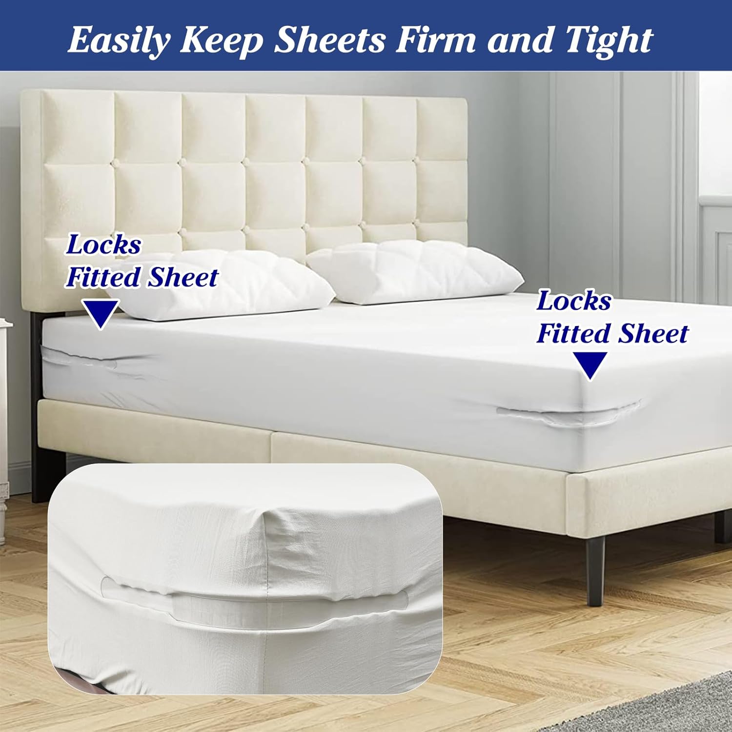 Heavy Duty Bed Sheet Holder with Lock Strips - White