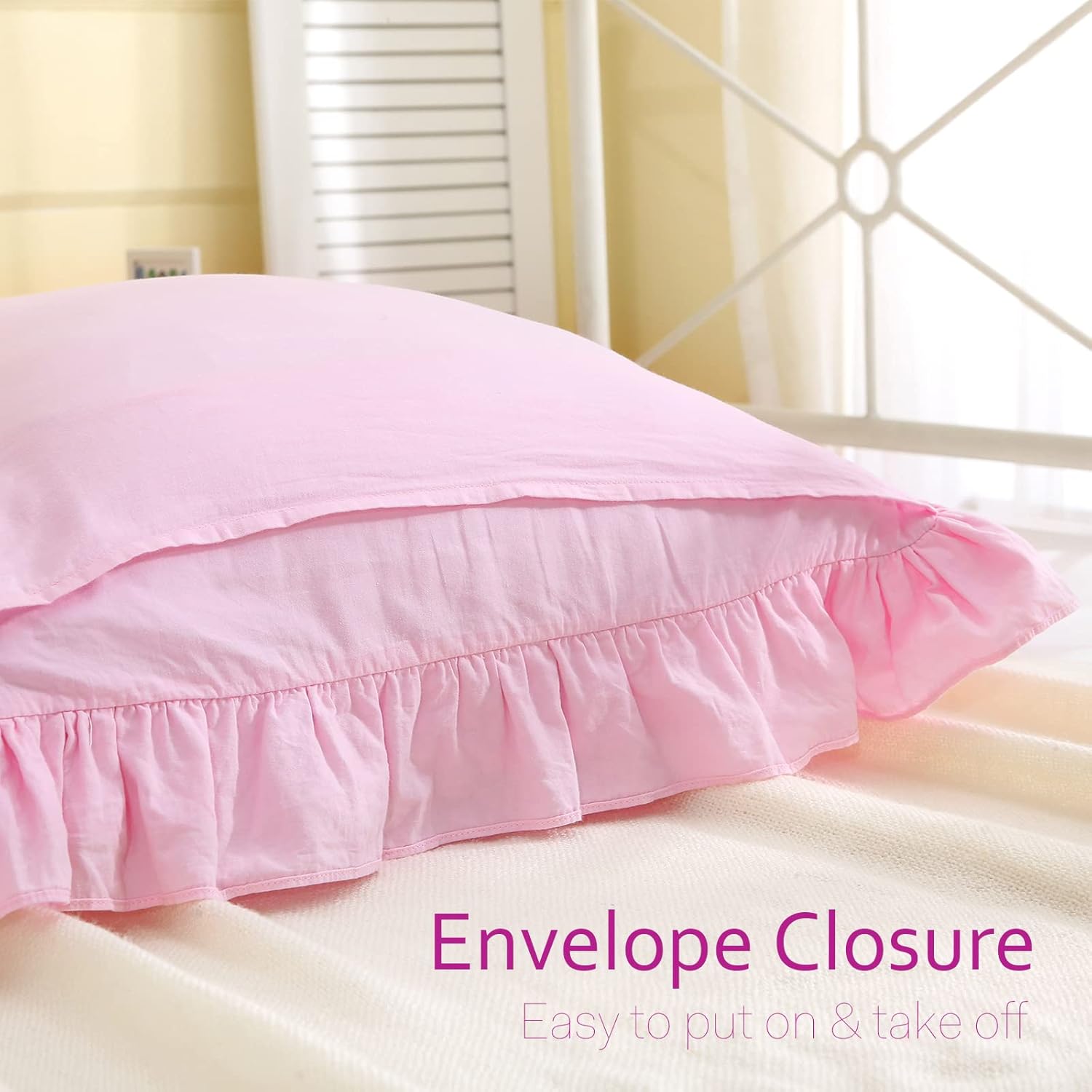 2 Pack Pink Ruffle Euro Pillowcases 26x26 Inches 100 Cotton