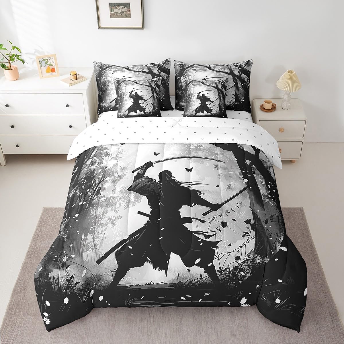 Erosebridal 7-Piece Samurai Print Comforter Set